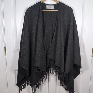 Bronte by Moon Gray Merino Lambswool Fringe Shawl Poncho Wrap Made in England